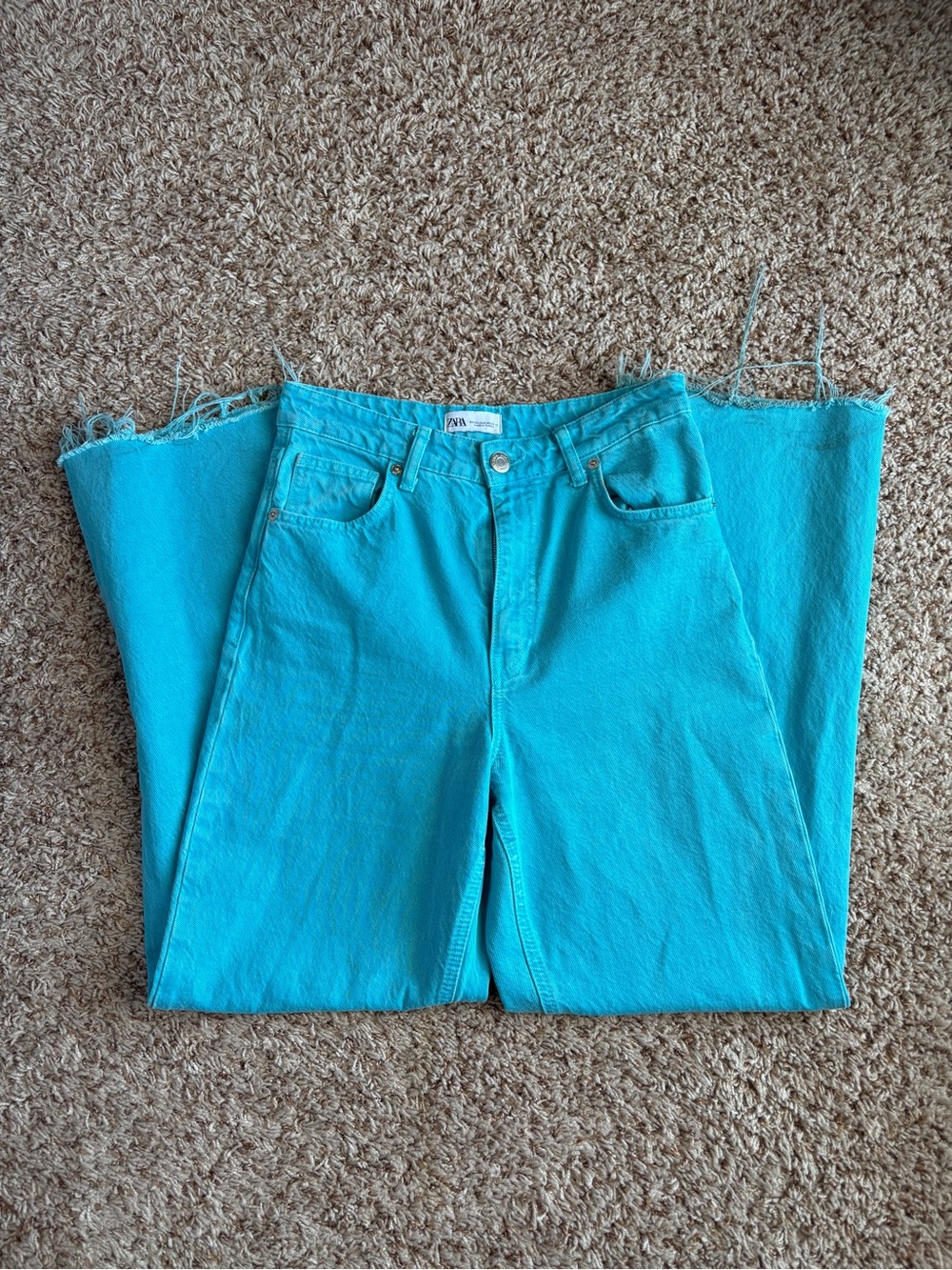 Zara Bright Turquoise Wide-Leg Women's Jeans